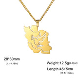 EUEAVAN Iran Map Pendant Necklace Stainless Steel Peace Dove Olive Branch Persian Calligraphy Necklaces Iranian Country Jewelry