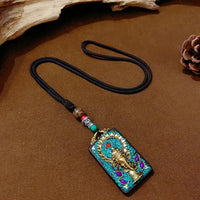 Nepal Tangka Pendant Male Green Tara Manjushri Bodhisattva Black Sandalwood Buddha Sign Vintage Necklace Sweater Chain Jewelry