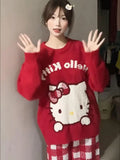 Kawaii Christmas Sanrioed Cartoon Hello Kitty Knitted Sweater Women Knitting Red Knitted Tops Anime New Cute Girls Student Tops