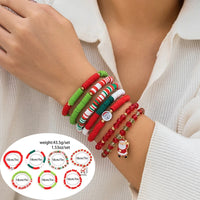 5pcs/set Cute Christmas Series Snowflake Tree Pendant Crystal Bracelet Women CCB Beads Adjustable Thread Rope Bracelet