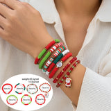 5pcs/set Cute Christmas Series Snowflake Tree Pendant Crystal Bracelet Women CCB Beads Adjustable Thread Rope Bracelet