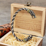 Black Stainless Steel Nordic Viking Norse Dragon Bracelet Men Wristband Cuff Bracelets with Viking Wooden Box