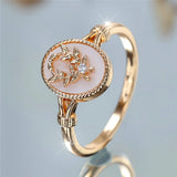 Trendy Female White Enamel Stone Oval Leaf Plant Ring Vintage Gold Silver Color Rings For Women Wedding Jewelry Gift