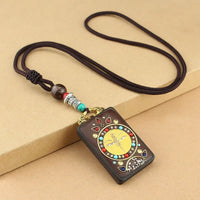 Nepal Tangka Pendant Male Green Tara Manjushri Bodhisattva Black Sandalwood Buddha Sign Vintage Necklace Sweater Chain Jewelry