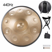432Hz/440Hz Gold Handpan Drum with Steel Tongue for Yoga,Meditation Instrument,Beginner,Tambor Gift, 22 inch,9, 10,12,14,17notes