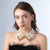 Pearl Beaded Lace Trim Collar Ribbons Women Necklace Wedding Jewelry for Clothes Dress  Beads Crystal Collar Wedding Jewelry