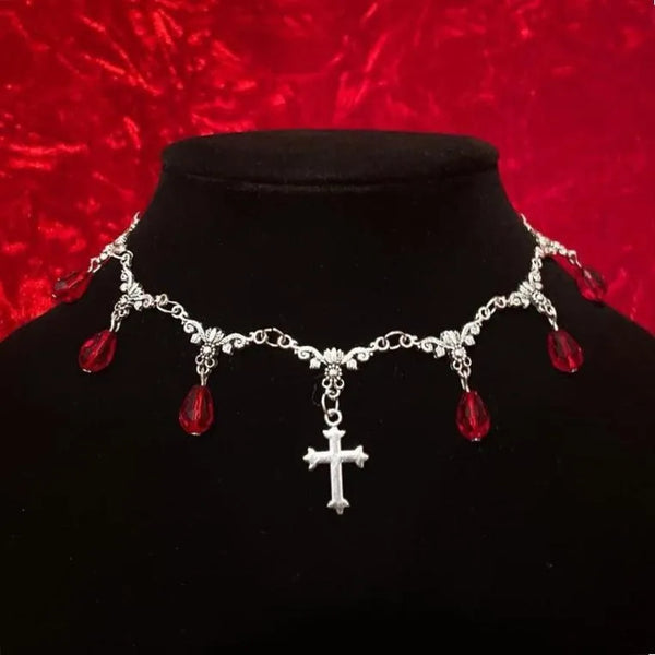 Vampire Bite Chokers Blood Drips Cross Necklace Romantic Gothic Victorian Gorgeous Jewelry Fashion Women Halloween Party Gift