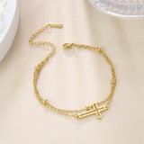 Skyrim Bohemia Cross Pendant Ankle Bracelet Fashion Foot Jewelry for Women Summer Beach Party Stainless Steel Bead Chain Anklet