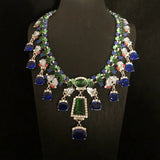 Middle heavy industry blue rhinestone necklace earrings set women order Europe and the United States exaggerated high-grade temp