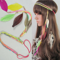 Fashion Boho Style Feather Headband Hairpiece Beads Feather Headdress Handmade Girls Hair Accessories High Quality