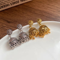 Mediaeval Retro Bell Hollowed Tassel Earrings Round Carved Drop Earring Temperament Dedicate Hanging Decor Ethnic Style Jewelry