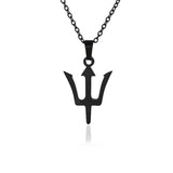 Greek Poseidon Neptune Trident Spear Necklaces Men Fashion Cross Sword Pendant Choker Black Stainless Steel Charm Unisex Jewelry