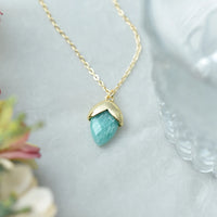 ITSMOS Acorn Natural Crystal Pendant Necklace Amazonite/labradorite Gold-plated Rhombic Simple Necklace Jewelry for Women Gift