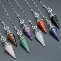 Natural Stone Crystal Reiki Pendulum Rose Quartz Amethysts Hexagonal Cone Shape Charm for Jewelry Making Necklace Accessories