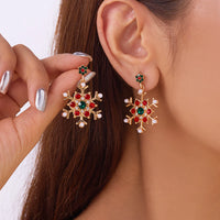 Delicate Multicolor Christmas Snowflake Stud Earrings for Women Zircon Pearl Dangle Piercing Earrings Girl New Year Party Gifts