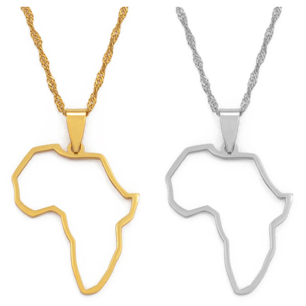 Anniyo Africa Profile Map Pendant Necklaces Gold Color Outline African Maps Jewelry Ethiopian Nigeria Ghana Congo Ethnic #113521