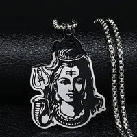 Black Enamel Stainless Steel Shiva Parvati Ganesha Indian Art Hindu God Figure Religious Necklaces Pendants Jewelry N3224S02