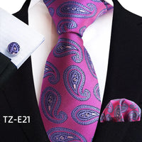 Royal Striped Paisley Ties For Men Luxury 8cm Necktie Pocket Square Cufflinks Gift Set Jacquard Weave Tie Suit Accessories