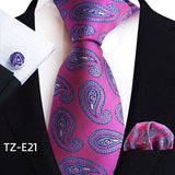 Royal Striped Paisley Ties For Men Luxury 8cm Necktie Pocket Square Cufflinks Gift Set Jacquard Weave Tie Suit Accessories