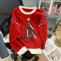 Christma Tree Knit Sweater Pullover Women Fashion Loose Casual Ladies Tops 2023 Winter Long Sleeve O-neck Knitwear Jumpers