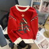 Christma Tree Knit Sweater Pullover Women Fashion Loose Casual Ladies Tops 2023 Winter Long Sleeve O-neck Knitwear Jumpers