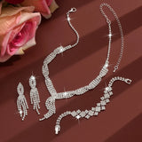 4-piece Wedding Season WOMEN'S High-end Claw Chain Necklace with Earrings and Bracelet Set, Banquet and Party Accessories