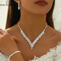 Women's fashionable rhinestone sparkling earrings necklace bracelet ring jewelry set wedding banquet party holiday gift