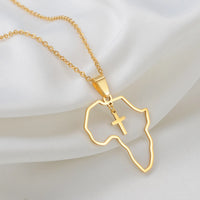 Anniyo African Map With Cross Pendant Necklaces Stainless Steel Jewelry for Women Girls Ghana Nigeria Congo Zimbabwe @368821