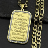 Islam Religious Muslim Rhinestones Pendant Necklace for Women Men Stainless Steel Gold Color Arabic Quran Medal Chain Jewelry