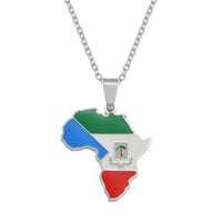 Anniyo 3CM Africa Map Equatorial Guinea Flag Pendant Necklaces Stainless Steel Guinea Ecuatorial Jewelry #325021
