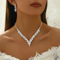 Women's fashionable rhinestone sparkling earrings necklace bracelet ring jewelry set wedding banquet party holiday gift
