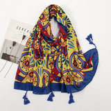 Ethnic Printed Cotton Hijab Viscose Tassels Scarf For Muslim Woman Hijabs Shawls Lady Soft Long Wraps Islim Headband Turban