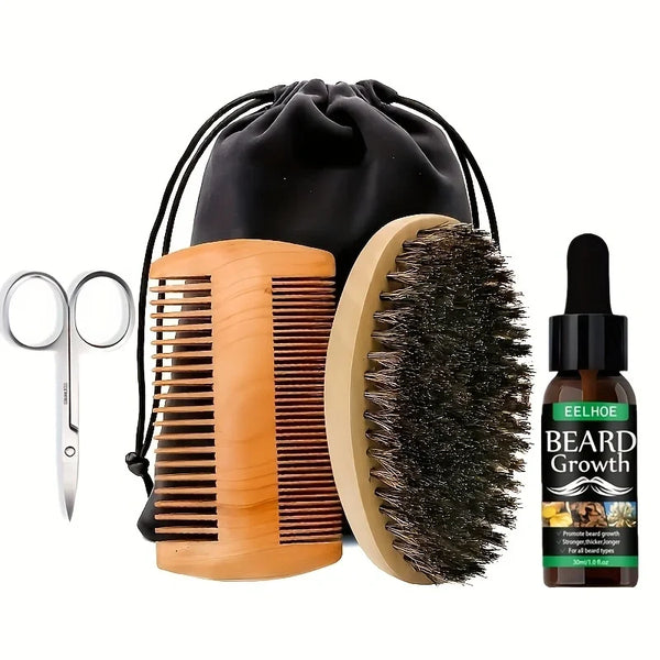 Men's Beard Care Kit For Men, Beard Oil, Beard Brush, Comb, Scissor, Storage Bag, Beard Care & Trimming Set