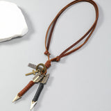 1 piece Handmade leather wrapped double arrow pendant necklace