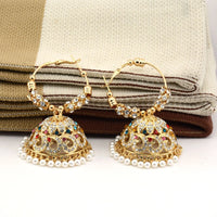 1 Pair Indian Bollywood Jhumka Earrings, Colorful Rhinestone Hollow Pearl Pendant Tassel, Women's Daily Wear Banquet Party Gift