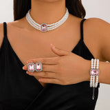 DIEZI ElegantFashion  Imitation Pearl Crystal Rhinestone Choker Necklace Stud Earrings Vintage Jewelry Sets Party Gift Jewelry