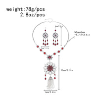 Gypsy India Ethnic Style Water Drop Pendant Geometric Crystal Necklace Earrings For Women Retro Silver Plated Bohemian Jewelry