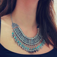 Fashion Ethnic Gypsy Bohemian Choker Necklace For Women Beads Drop Tassel Vintage Big Statement Collier Femme Party Jewelry Gift