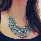 Fashion Ethnic Gypsy Bohemian Choker Necklace For Women Beads Drop Tassel Vintage Big Statement Collier Femme Party Jewelry Gift