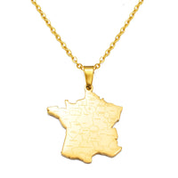 Anniyo Française Map Pendant Necklaces for Women Girls France French Jewelry Stainless Steel #320801
