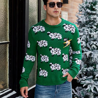 2025 Winter Christmas Men's Knitted Sweater Cartoon Print Full Sleeve O Neck Warm Soft Knitwear Adults Jumper Xmas Look Pullover