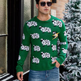 2025 Winter Christmas Men's Knitted Sweater Cartoon Print Full Sleeve O Neck Warm Soft Knitwear Adults Jumper Xmas Look Pullover