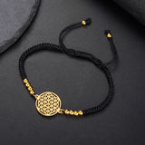 LIKGREAT Flower of Life Round Stainless Steel Bracelet Gold Color Charm Bracelets for Women Men Chain Fashion Jewelry Gifts