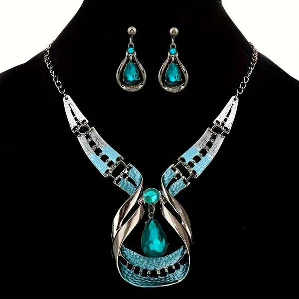 Geometry Fashion Metal Jewelry Set Necklace Earring For Woman New Boho Maxi Statement Collar Jewelry Necklace