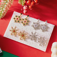 Delicate Multicolor Christmas Snowflake Stud Earrings for Women Zircon Pearl Dangle Piercing Earrings Girl New Year Party Gifts