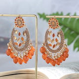 Bohemian Orange Resin Beaded Tassel Droplet Geometric Earrings Women Ethnic Vacation Fashion Jewelry