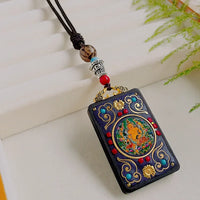 Nepal Tangka Pendant Male Green Tara Manjushri Bodhisattva Black Sandalwood Buddha Sign Vintage Necklace Sweater Chain Jewelry