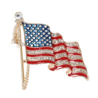 Patriotic American Flag Brooch Zinc Alloy Rhinestone Enamel Waving US National Flag Pin Decorative Sweater USA Flag Badge