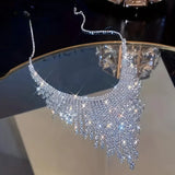 Crystal Tassel Necklace For Women Shiny Geometric Rhinestone Chain Choker Necklace For Dress Nightclub Jazz Dance Jewelry