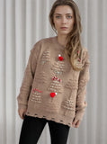 Christmas Sweater Women 2024 Korean Style O Neck Casual Loose Jumper Women Chic O Neck Peark Bow New Year Sweater Knitwear